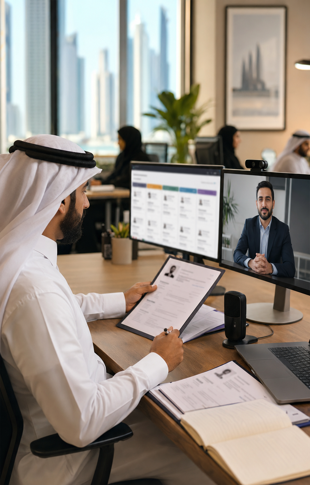 Recruiter managing candidate screening and digital interview coordination