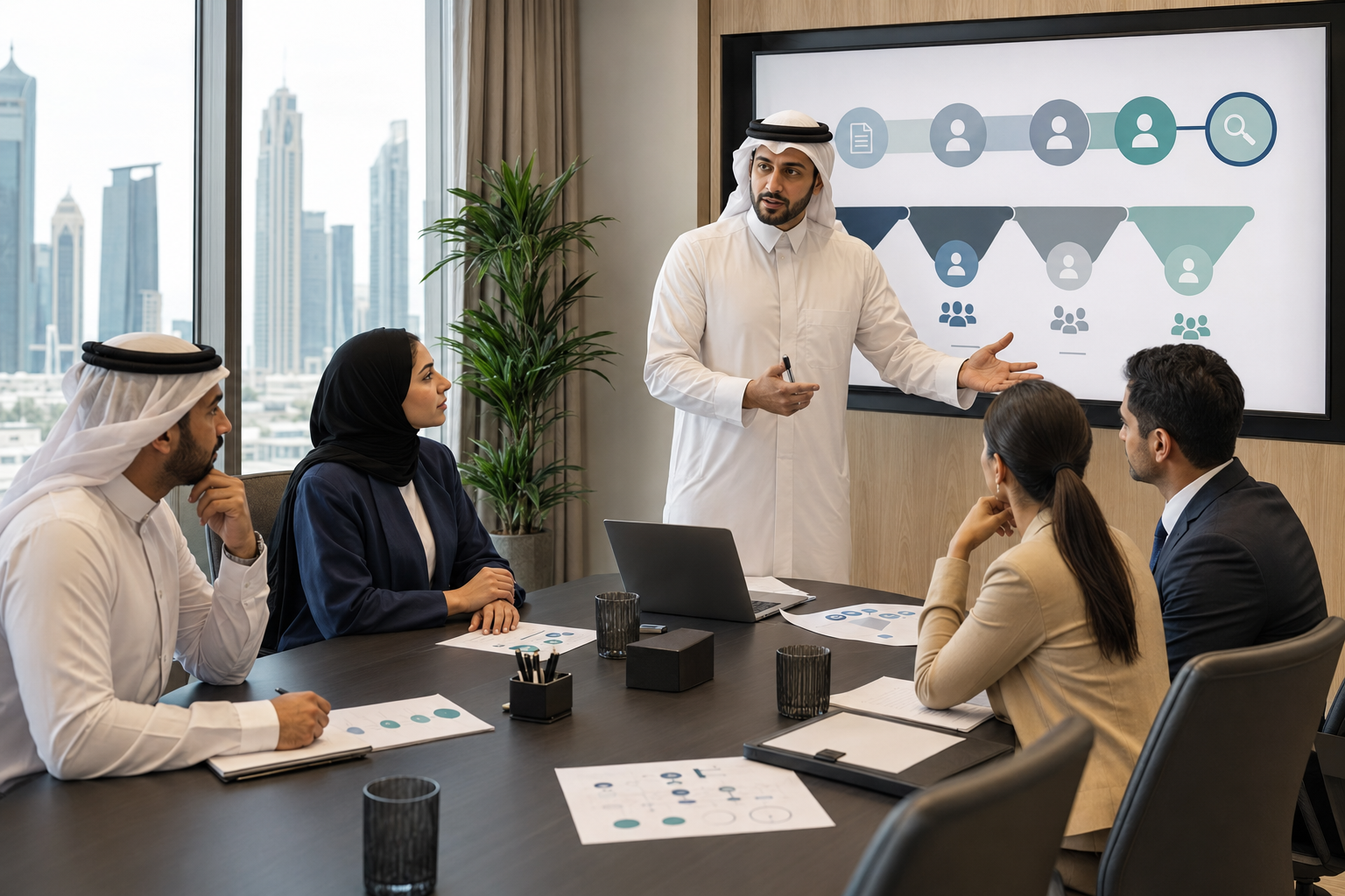 Company HR team meeting with an RPO provider in Qatar