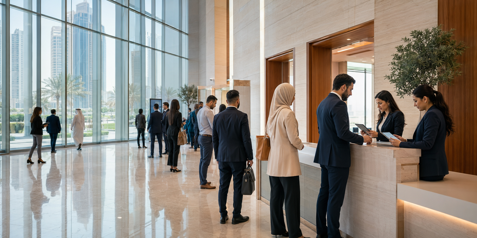 Business hiring team meeting candidates during an organised recruitment programme