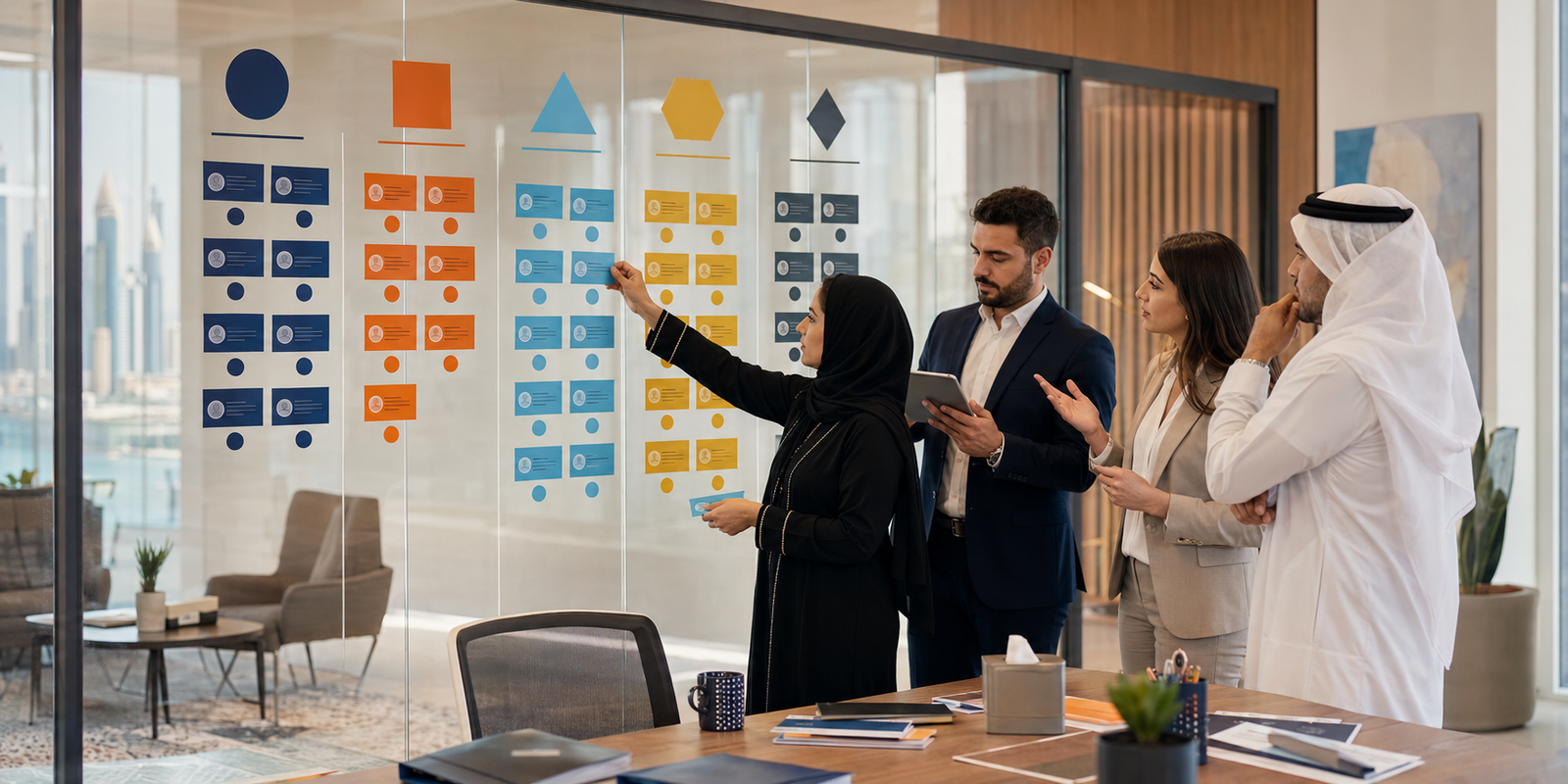 Recruitment team mapping an RPO process from discovery through reporting