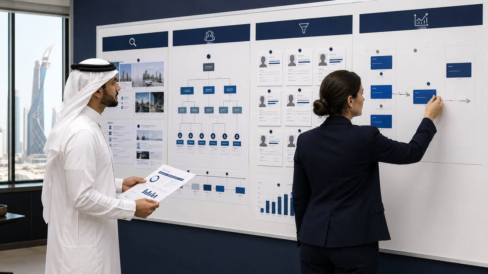 HR leader reviewing RPO implementation, candidate pipeline and recruitment performance in Qatar