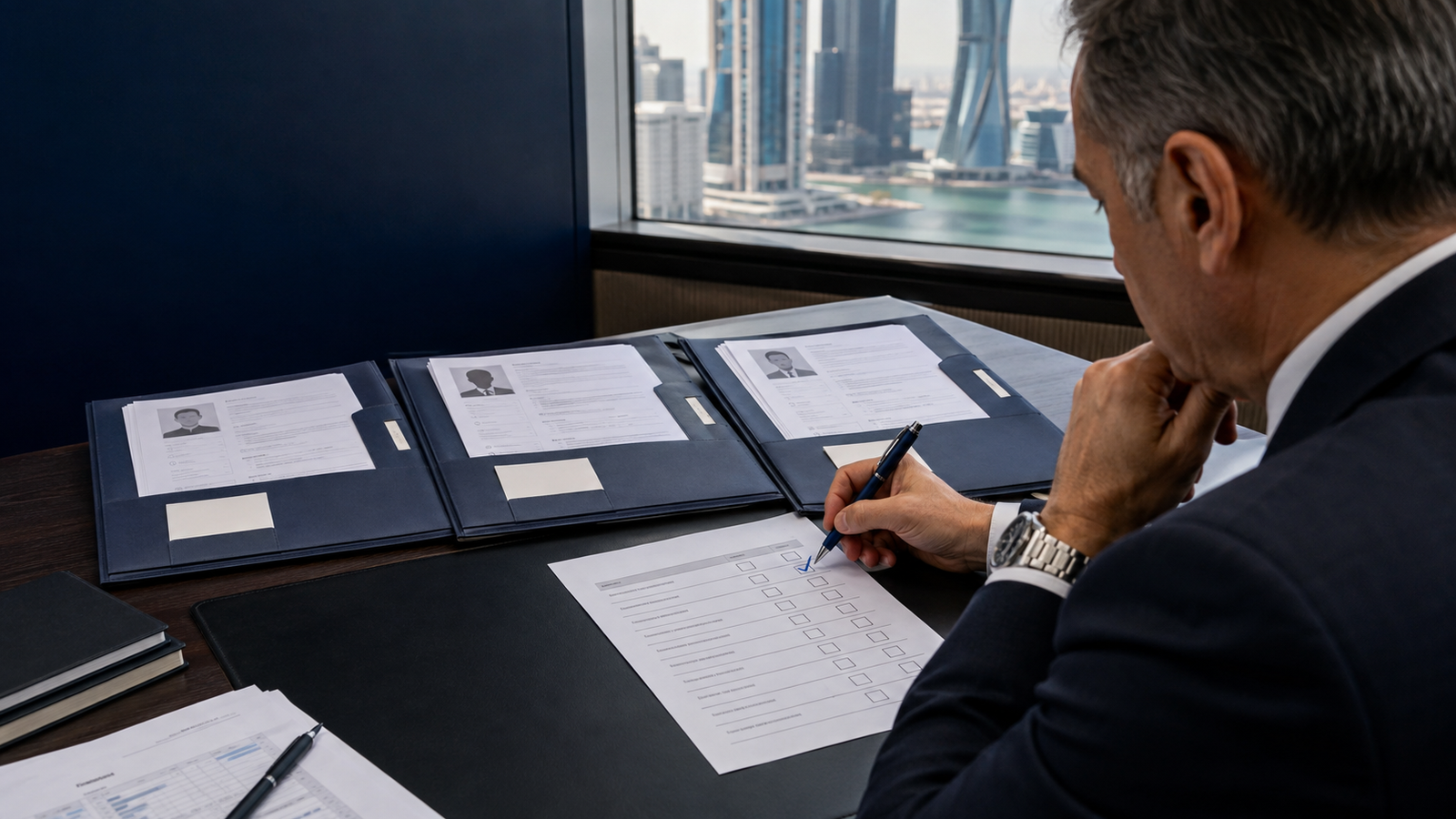 Employer comparing recruitment agency proposals using a selection checklist in Qatar