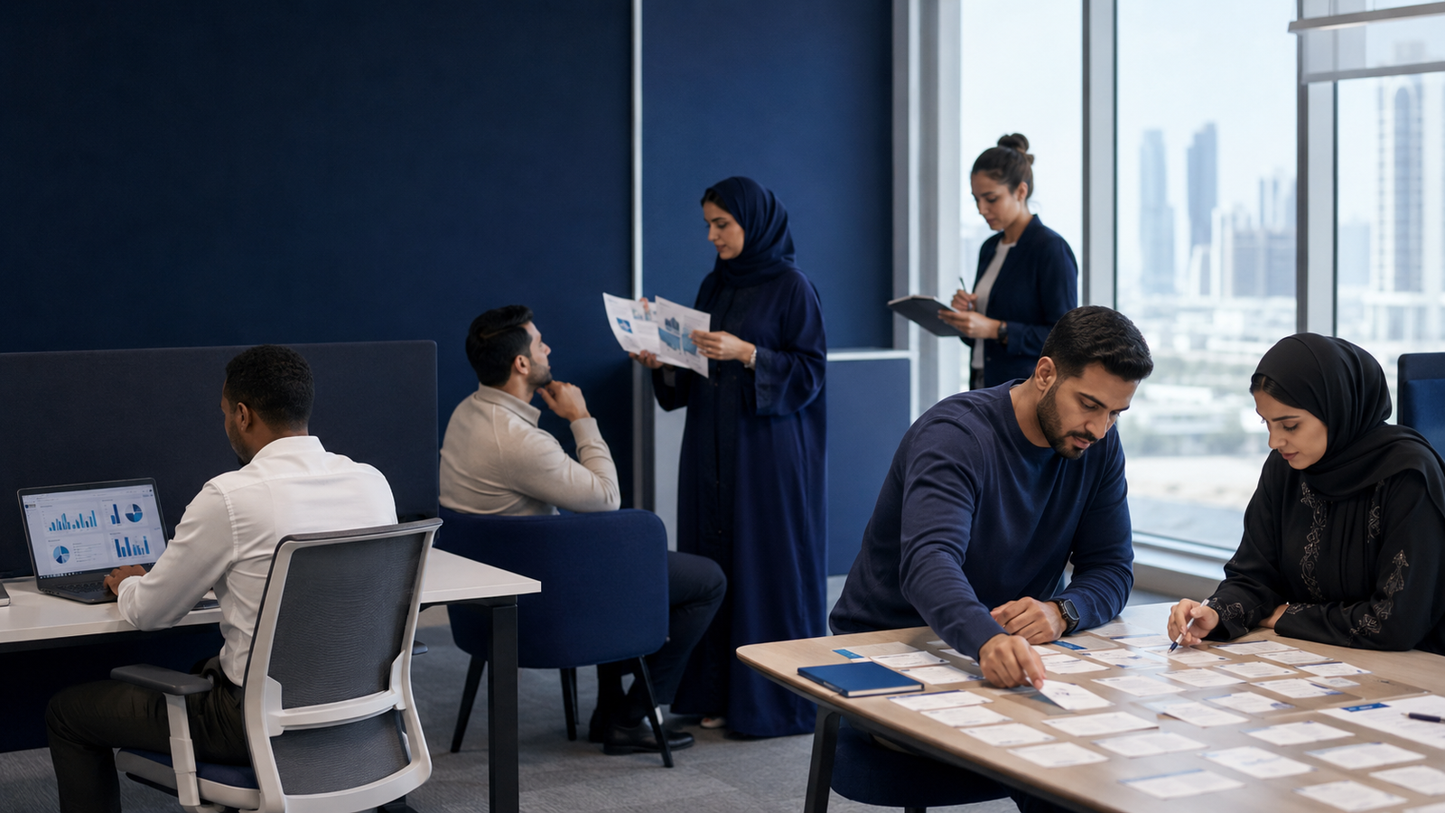 Professionals developing future-ready workplace skills in a Doha career skills lab